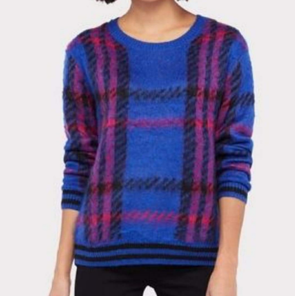 Evereve Allison Love Joy fuzzy plaid sweater